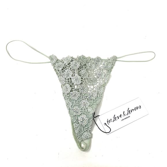For Love and Lemons Twinkle Rose Thong Panty in Sage Green size S C0